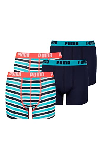 PUMA 10er Pack Basic Boxer Printed Stripes Boxershorts Jungen Kinder Unterhose, Farbe:Fluo Red / Blue, Bekleidung:140 von PUMA