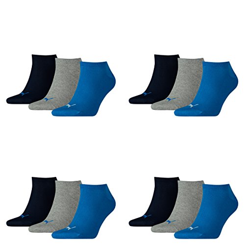 PUMA 12 Paar Sneaker Invisible Socken Gr. 35-49 Unisex für Damen Herren Füßlinge, Farbe:277 - blue/grey mélange, Socken & Strümpfe:35-38 von PUMA