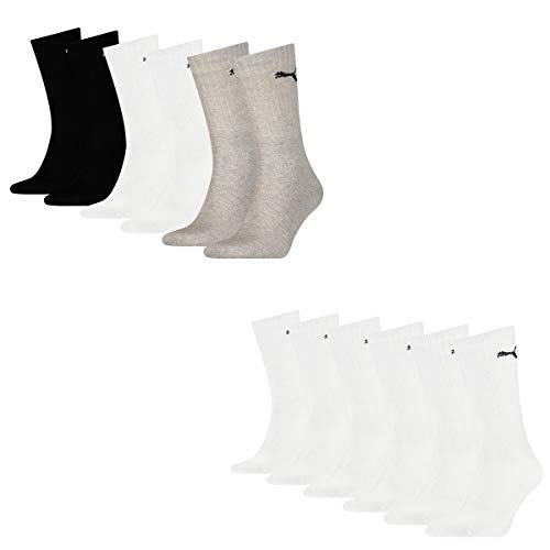 PUMA 12 Paar Socken Cush Crew Sportsocken Tennis Socken Unisex, Farbe:325 - white/grey/black, Socken & Strümpfe:39-42 von PUMA