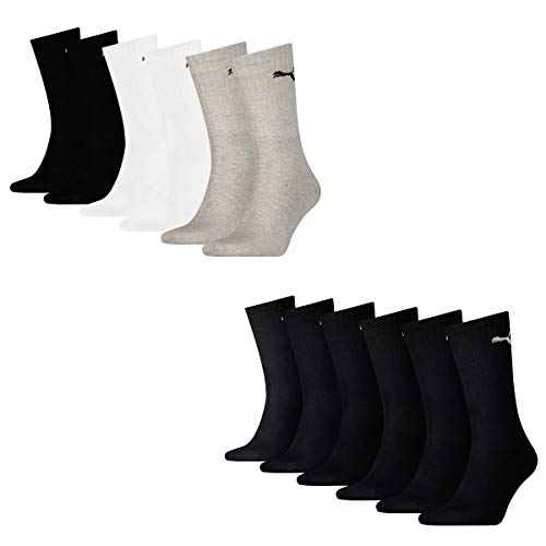 PUMA 12 Paar Socken Cush Crew Sportsocken Tennis Socken Unisex, Farbe:schwarz - weiß - grau, Socken & Strümpfe:35-38 von PUMA