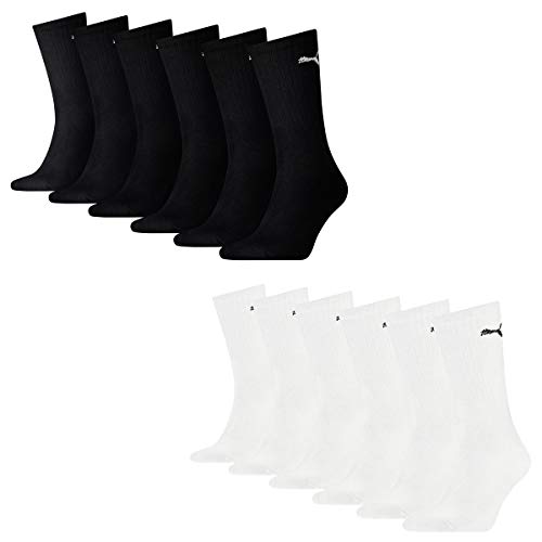 PUMA 12 Paar Socken Cush Crew Sportsocken Tennis Socken Unisex, Farbe:weiß - schwarz, Socken & Strümpfe:39-42 von PUMA