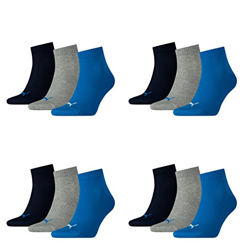 PUMA 12 Paar Unisex Quarter Socken Sneaker Gr. 35-49 für Damen Herren Füßlinge, Farbe:277 - blue/grey mélange, Socken & Strümpfe:35-38 von PUMA