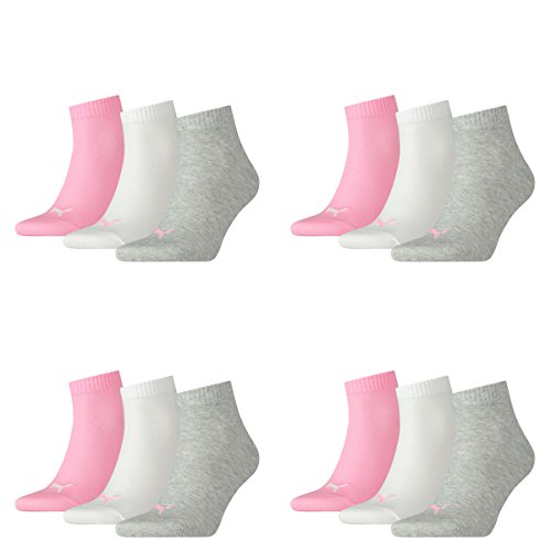 PUMA 12 Paar Unisex Quarter Socken Sneaker Gr. 35-49 für Damen Herren Füßlinge, Farbe:395 - prism pink, Socken & Strümpfe:39-42 von PUMA