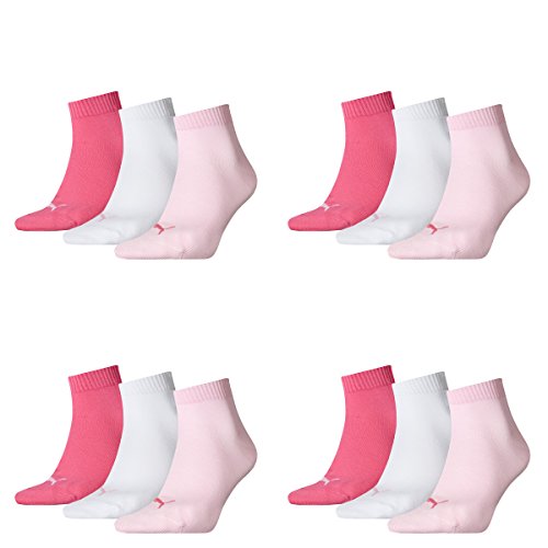 PUMA 12 Paar Unisex Quarter Socken Sneaker Gr. 35-49 für Damen Herren Füßlinge, Farbe:422 - pink lady, Socken & Strümpfe:39-42 von PUMA