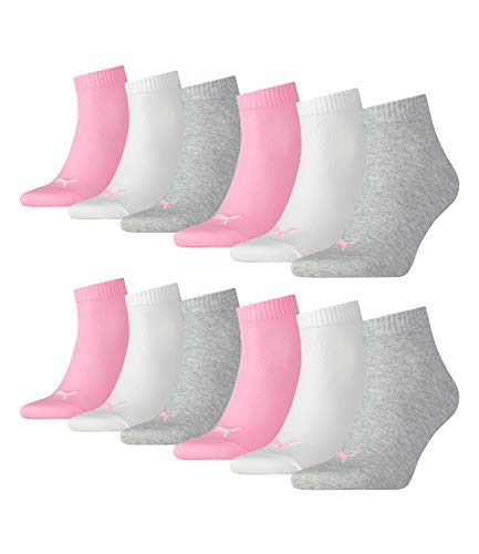 PUMA 12 Paar Unisex Quarter Socken Sneaker Gr. 35-49 für Damen Herren Füßlinge, Socken & Strümpfe:35-38, Farbe:395 - prism pink von PUMA