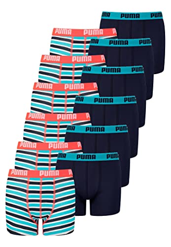 PUMA 12 er Pack Basic Boxer Printed Stripes Boxershorts Jungen Kinder Unterhose, Farbe:Fluo Red / Blue, Bekleidung:164 von PUMA