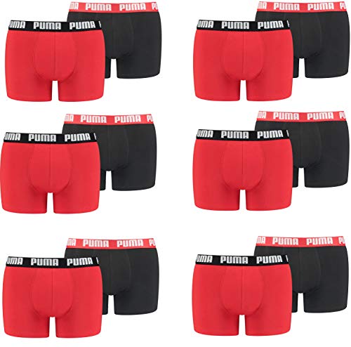 PUMA 12 er Pack Boxer Boxershorts Men Herren Unterhose Pant Unterwäsche, Farbe:786 - Red/Black, Bekleidungsgröße:L von PUMA