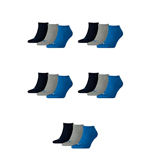 PUMA 15 Paar Sneaker Invisible Socken Gr. 35-49 Unisex für Damen Herren Füßlinge, Socken & Strümpfe:43-46, Farbe:277 - blue/grey mélange von PUMA