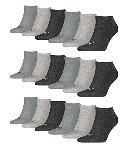 PUMA 18 Paar Sneaker Invisible Socken Gr. 35-49 Unisex für Damen Herren Füßlinge, Farbe:800 - anthraci/l mel grey/m me, Socken & Strümpfe:39-42 von PUMA