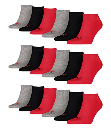 PUMA 18 Paar Sneaker Invisible Socken Gr. 35-49 Unisex für Damen Herren Füßlinge, Farbe:232 - black/red, Socken & Strümpfe:39-42 von PUMA