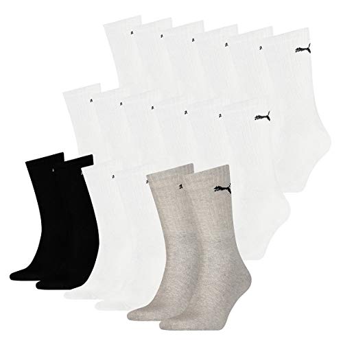 PUMA 18 Paar Socken Cush Crew Sportsocken Tennis Socken Unisex, Farbe:325 - white/grey/black, Socken & Strümpfe:35-38 von PUMA