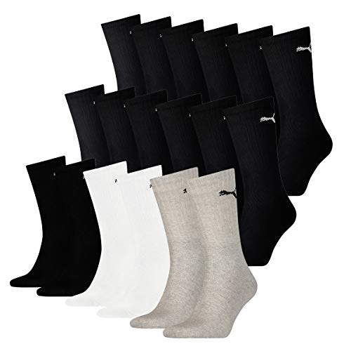 PUMA 18 Paar Socken Cush Crew Sportsocken Tennis Socken Unisex, Farbe:schwarz-grau, Socken & Strümpfe:39-42 von PUMA