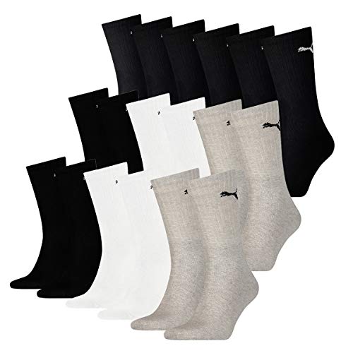 PUMA 18 Paar Socken Cush Crew Sportsocken Tennis Socken Unisex, Farbe:schwarz - weiß - grau, Socken & Strümpfe:35-38 von PUMA