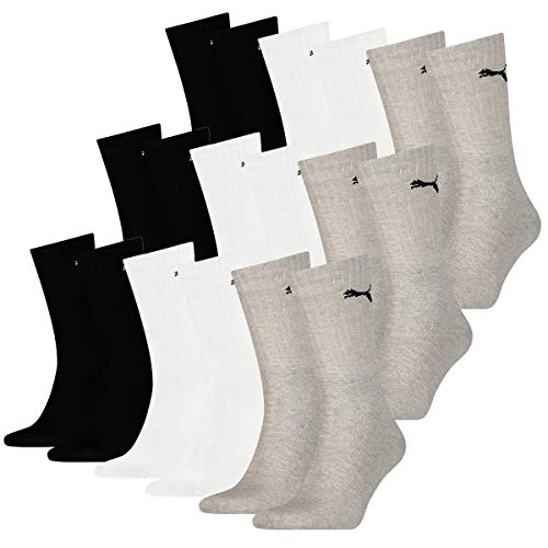 PUMA 18 Paar Socken Cush Crew Sportsocken Tennis Socken Unisex, Farbe:803 - grey/white/black, Socken & Strümpfe:35-38 von PUMA