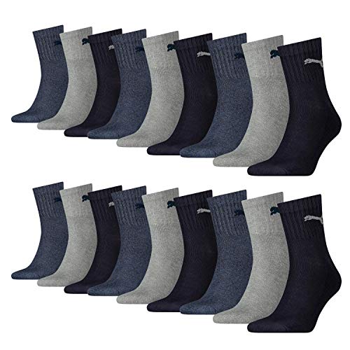 PUMA 18 Paar Socken Short Crew Sportsocken Tennis Socken Gr. 35-49 Unisex, Farbe:532 - navy/grey/nightshadow b, Socken & Strümpfe:39-42 von PUMA