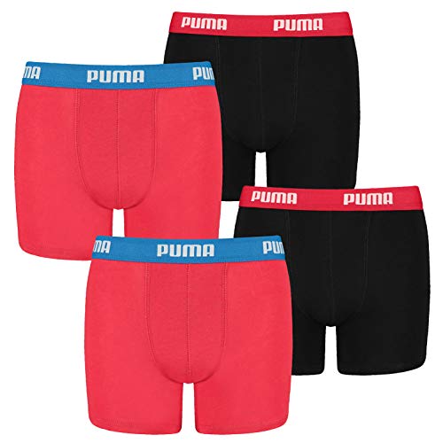 PUMA 4 er Pack Boxer Boxershorts Jungen Kinder Unterhose Unterwäsche, Farbe:786 - Red/Black, Bekleidung:128, 701219336 von PUMA