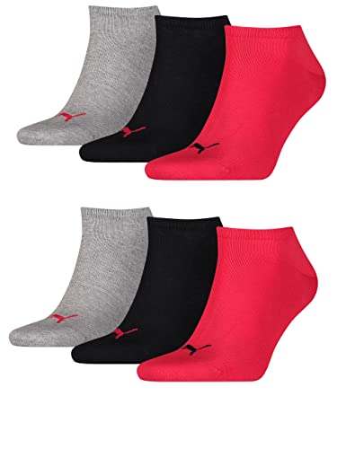 PUMA 6 Paar Sneaker Invisible Socken Gr. 35-49 Unisex für Damen Herren Füßlinge (Black/red, 39-42) von PUMA