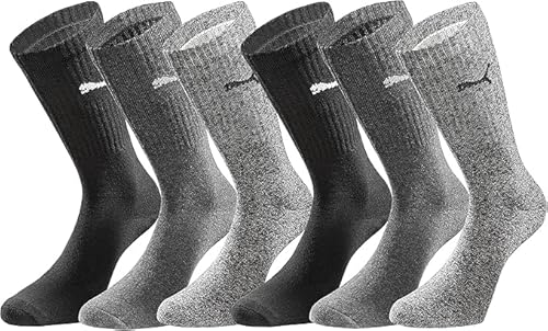 PUMA 6 Paar Unisex Crew Socks Socken Sportsocken MIT FROTTEESOHLE (Spezial Anthrazit Mix 39-42) von PUMA