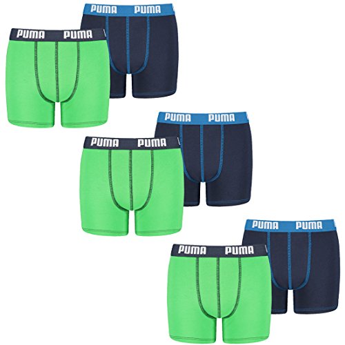 PUMA 6 er Pack Boxer Boxershorts Jungen Kinder Unterhose Unterwäsche, Farbe:686 - Green/Blue, Bekleidung:140 von PUMA