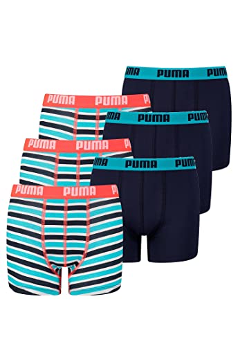 PUMA 6er Pack Basic Boxer Printed Stripes Boxershorts Jungen Kinder Unterhose, Farbe:Fluo Red / Blue, Bekleidung:176 von PUMA