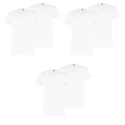PUMA 6 er Pack Basic V Neck T-Shirt Men Herren Unterhemd V-Ausschnitt, Farbe:300 - White, Bekleidungsgröße:M von PUMA