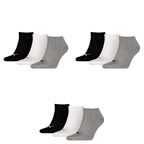 PUMA 9 Paar Sneaker Invisible Socken Gr. 35-49 Unisex für Damen Herren Füßlinge, Farbe:882 - grey/white/black, Socken & Strümpfe:47-49 von PUMA