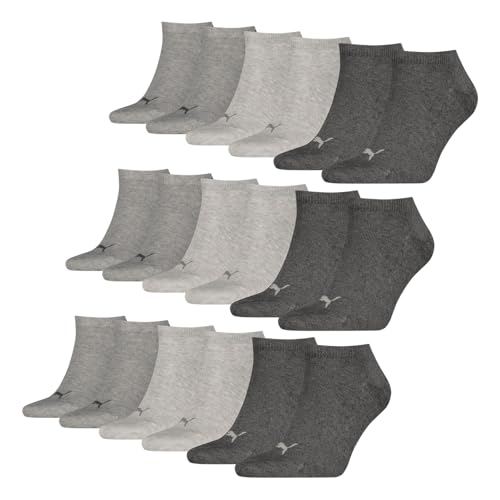 PUMA 9 Paar Unisex Herren Damen Sportsocken Kurzsocken Sneaker Socken, Farbe:Grau, Größe:35-38, Artikel:-800 anthracite/l mel grey/m mel grey von PUMA