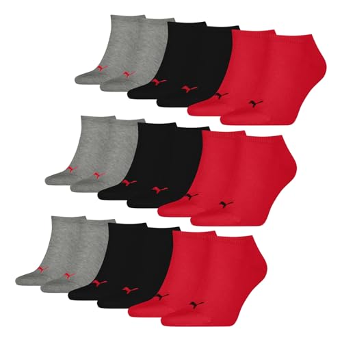 PUMA 9 Paar Unisex Herren Damen Sportsocken Kurzsocken Sneaker Socken, Farbe:Mehrfarbig, Größe:39-42, Artikel:-232 black/red von PUMA