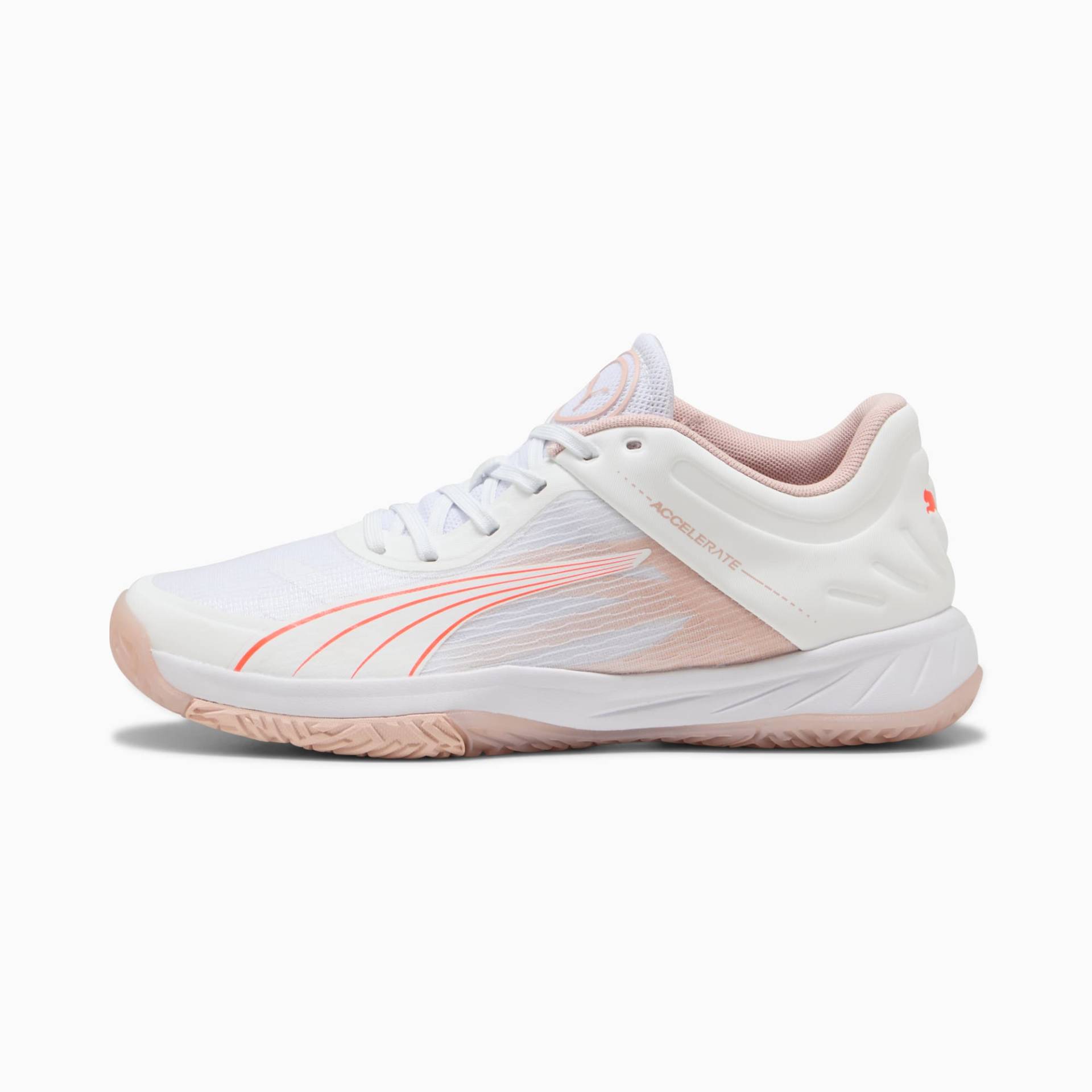 PUMA Accelerate Turbo Hallenschuhe Damen, Weiß/Rosa/Rot, Größe: 37.5, Schuhe PUMA Accelerate Turbo Hallenschuhe Damen, Weiß/Rosa/Rot, Größe: 37.5, Schuhe von PUMA