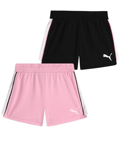 PUMA Active-Shorts für Mädchen, 2er-Pack, leichte athletische Baumwollmischung, French Terry, Activewear Shorts für Mädchen (Größen 7–16), Schwarz/Blassrosa, 12-14 von PUMA
