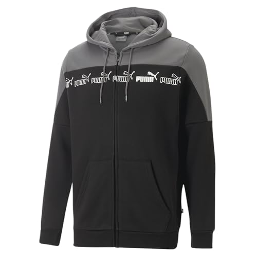 PUMA Herren Around The Block Reißverschluss-Hoodie XSBlack Castlerock ┃Hoodie für Herren mit Reißverschluss und Kängurutasche von PUMA