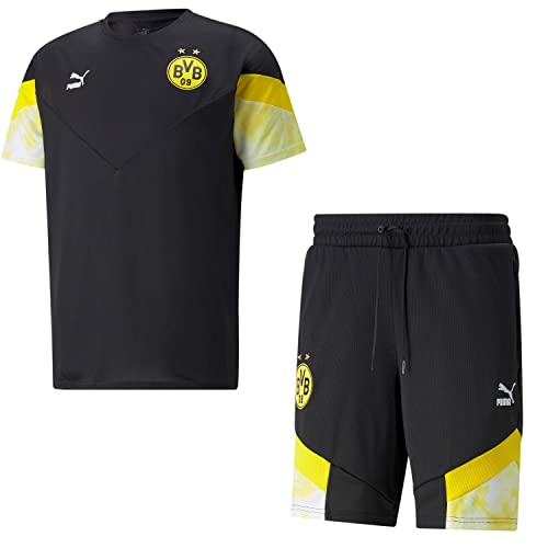 PUMA BVB Borussia Dortmund Trikot + Short in Set Outfit Herren Fanartikel, Größe:M, Farbe:Schwarz von PUMA