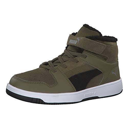 PUMA Baby Unisex-Kinder Basket Flower Ac Inf Sneaker, Grün (Burnt Olive-Puma Black-Limestone-Puma White 02), 33 EU (1 UK) von PUMA