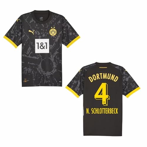 PUMA Original Away BVB Trikot - Offizielles Herren Auswärtstrikot Borussia Dortmund 23/24 - N. Schlotterbeck 4 - Gr. L - Fussball Geschenke Fanartikel von PUMA