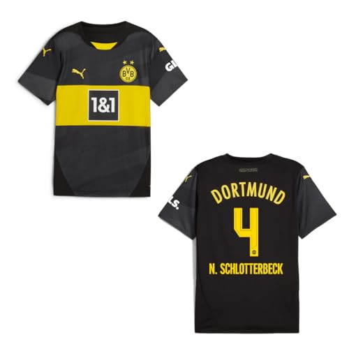 PUMA Original Away BVB Trikot - Offizielles Kinder Auswärtstrikot Borussia Dortmund 24/25 - N. Schlotterbeck 4 - Gr. 176 - Fussball Geschenke Jungen von PUMA