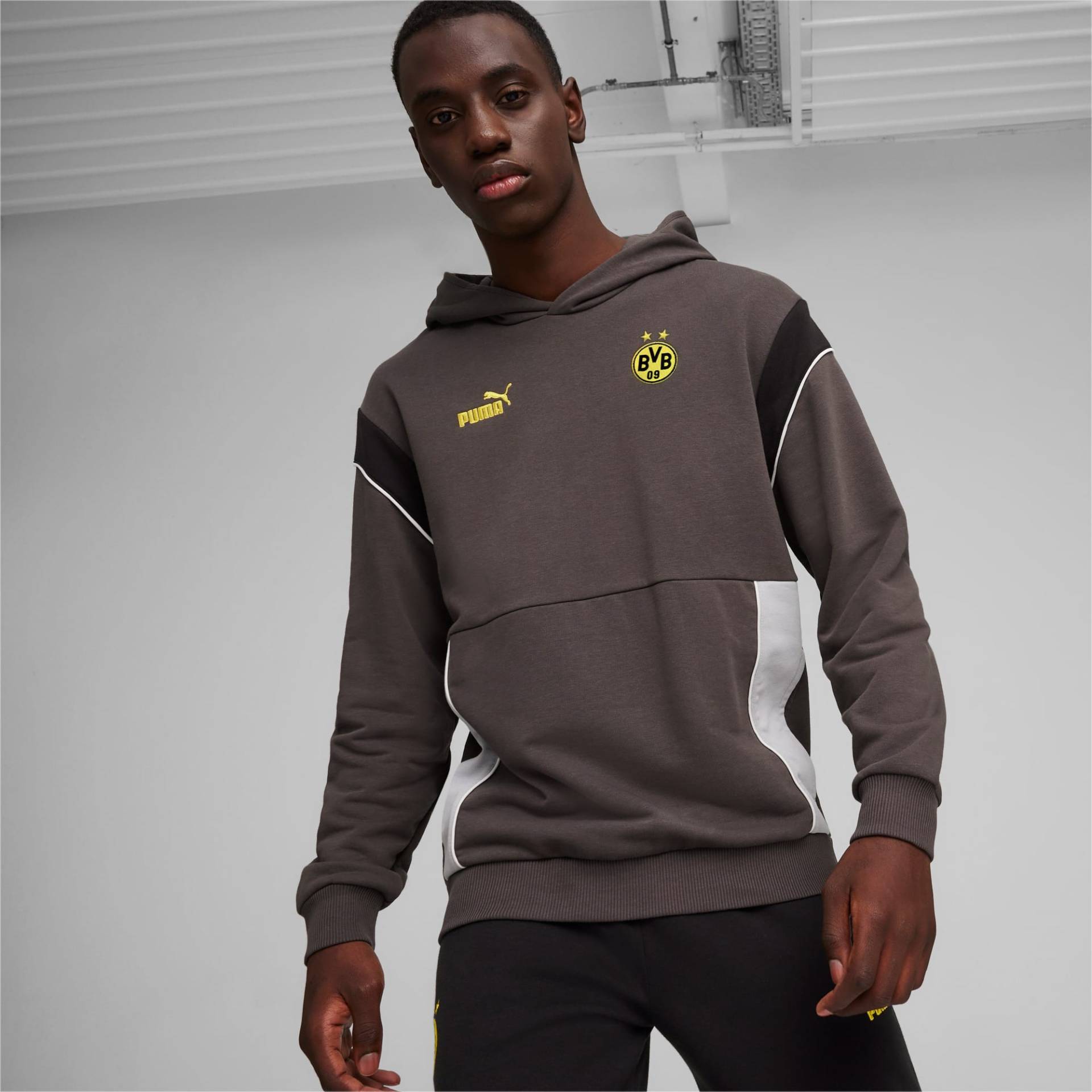 PUMA Borussia Dortmund FtblArchive Hoodie, Grau, Größe: M, Kleidung von PUMA