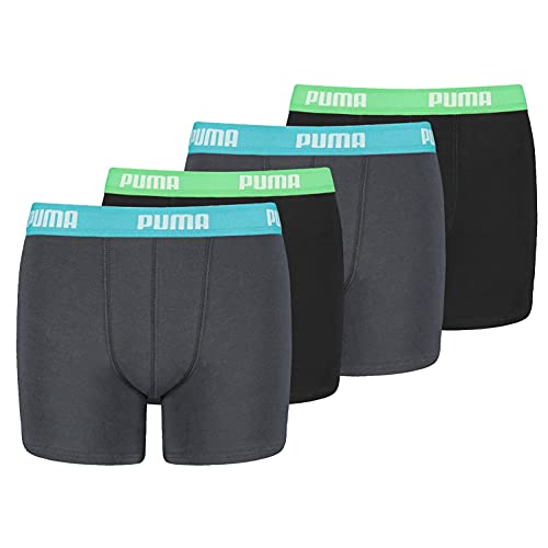 PUMA Boxershorts Jungen Kinder Unterhose Unterwäsche 4 er Pack, Farbe:376 - India Ink/Turquoise, Bekleidung:176 von PUMA