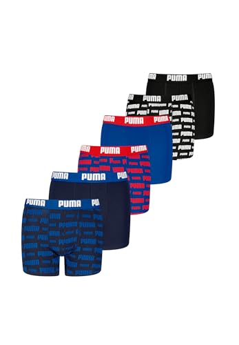 PUMA Boxershorts für Kinder weicher Bio-Baumwollstretch Unterwäsche 6 er Pack, Farbe:Red/Blue, Bekleidung:152 von PUMA