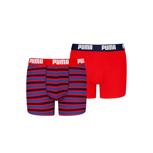 PUMA Boy's Everyday Striped Boxer, red/Blue, 134/140 (2er Pack) von PUMA