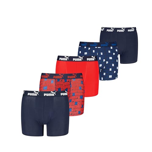 PUMA Boy's Printed Boxers Boxer, Navy/red, 134/140 (5er Pack) von PUMA