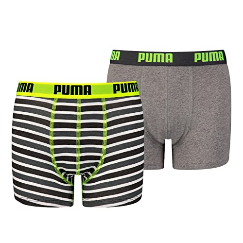PUMA Unisex Kinder Boys Everyday Striped Boxers Unterwäsche, Fluo Yellow / Grey, 152 EU von Puma