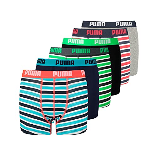 PUMA Boys Printed Stripe Basic Boxer 6 Pack Ecom Boxershorts, Blue/Green/red, 122-128 (6er Pack) von PUMA