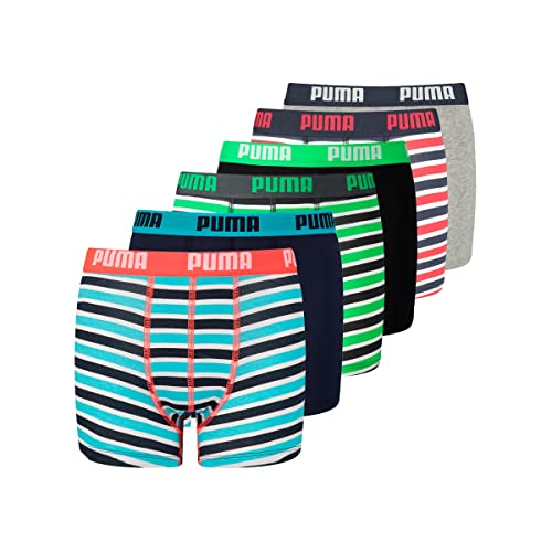 PUMA Boys Printed Stripe Basic Boxer 6 Pack Ecom Boxershorts, Blue/Green/red, 122-128 (6er Pack) von PUMA