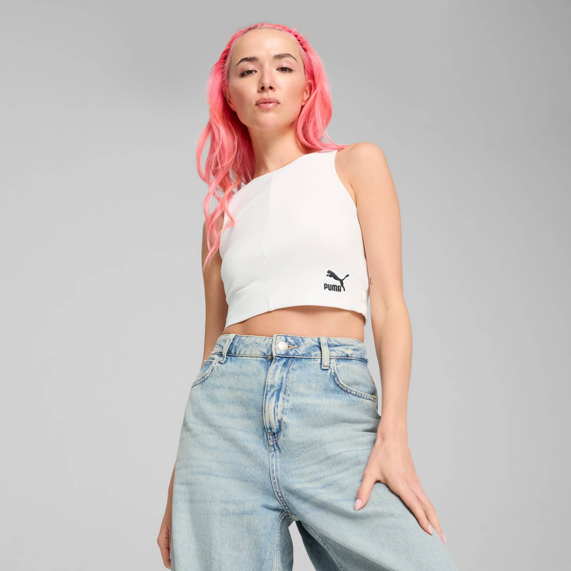 PUMA CLASSICS Geripptes Crop-Top Damen, Weiß, Größe: S, Kleidung von PUMA