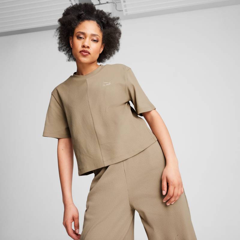 PUMA CLASSICS Geripptes Relaxed T-Shirt Damen, Mehrfarbig, Größe: L, Kleidung von PUMA