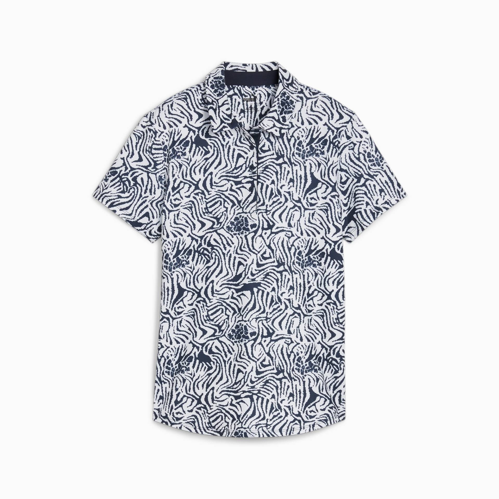 PUMA CLOUDSPUN Zebra Golf Kurzärmeliges Poloshirt Damen, Weiß/Blau, Größe: L, Kleidung von PUMA