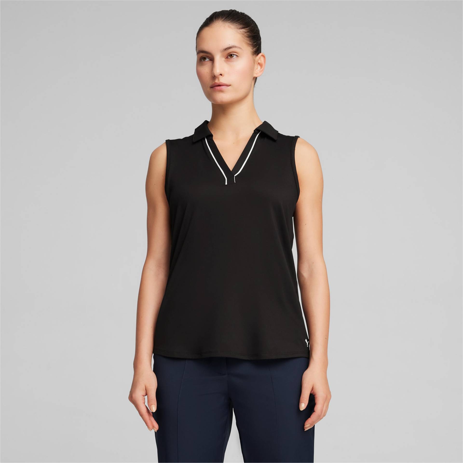 PUMA Cloudspun Ärmelloses Golf Poloshirt mit Paspel Damen, Schwarz, Größe: S, Kleidung von PUMA