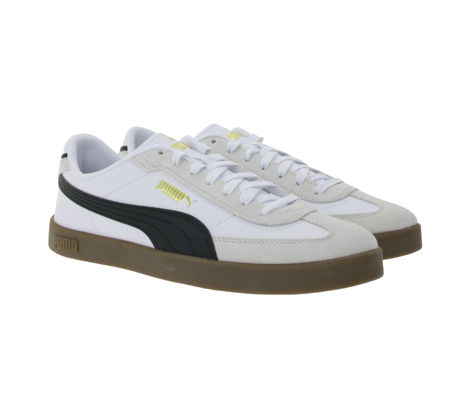 PUMA Club II Era Echtleder-Schuhe Herren Sneaker im Fußball-Retro Design mit Softfoam 397447 07 Weiß/Schwarz von PUMA