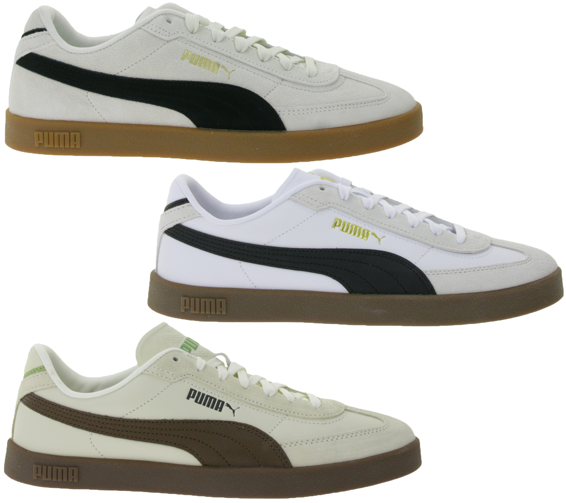 PUMA Club II Era Herren Echtleder-Schuhe Damen Sneaker im Fußball-Retro Design mit Softfoam Beige/Schwarz, Weiß/Schwarz oder Beige/Braun von PUMA