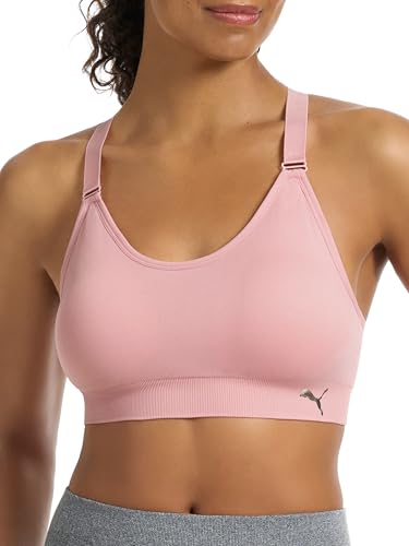 PUMA Damen 2er-Pack Nahtloser Sport-BH, Silberrosa/Grau meliert, small von PUMA